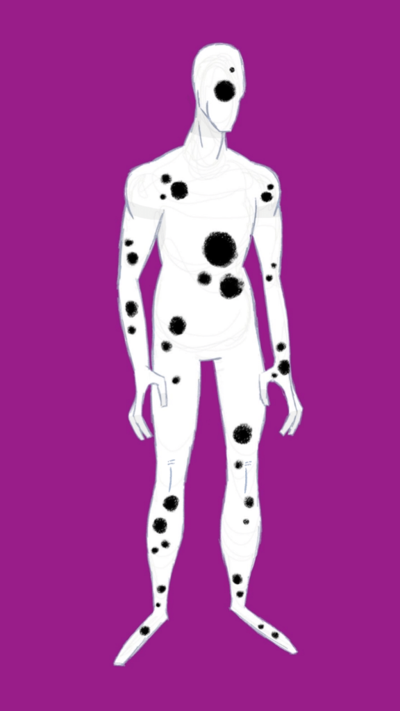 This 2D illustration of Spider-Man villain The Spot is a piece of fan art by cartoonist Patrick Weibel. This cartoon image depicts the supervillain The Spot from Spider-Man: Across the Spider-Verse.